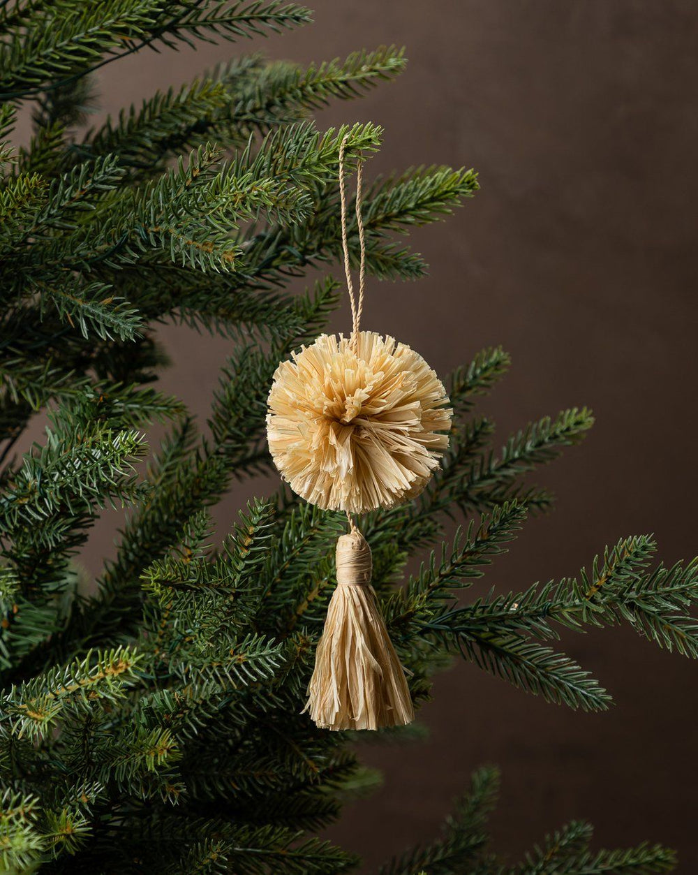 Natural Raffia Pom Pom with Tassel Holiday Ornament