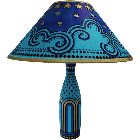 Clouds & Stars Hand Painted 14" Lampshade in Blue Gold