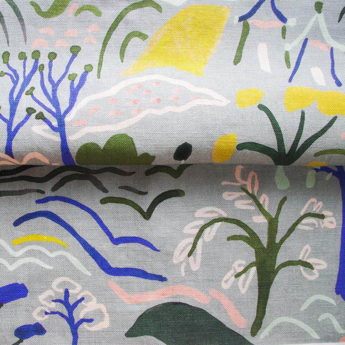 Printed Forest and Hills Fabric - Blue