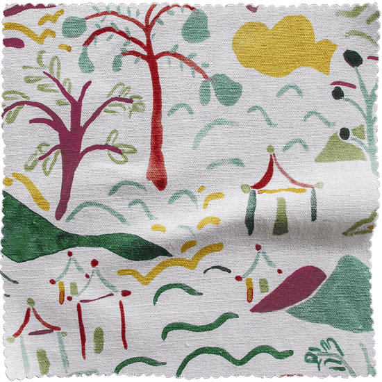 Printed Forest and Hills Fabric - Plum