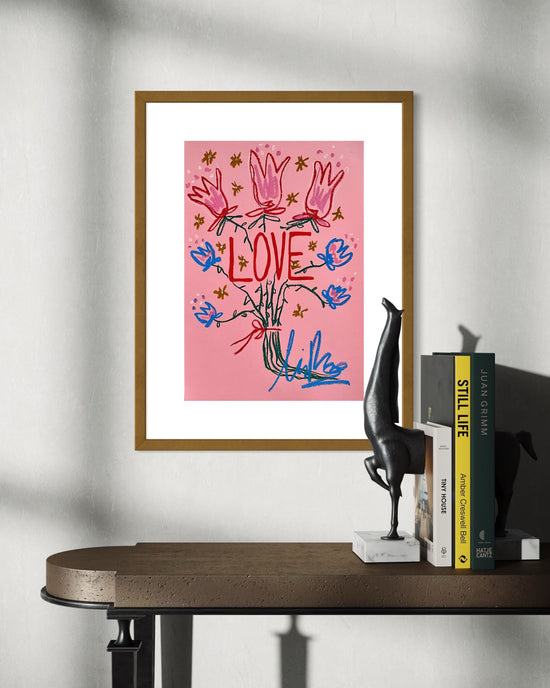 LOVE Pink and Blue Drooping Florals I Original Painting A3