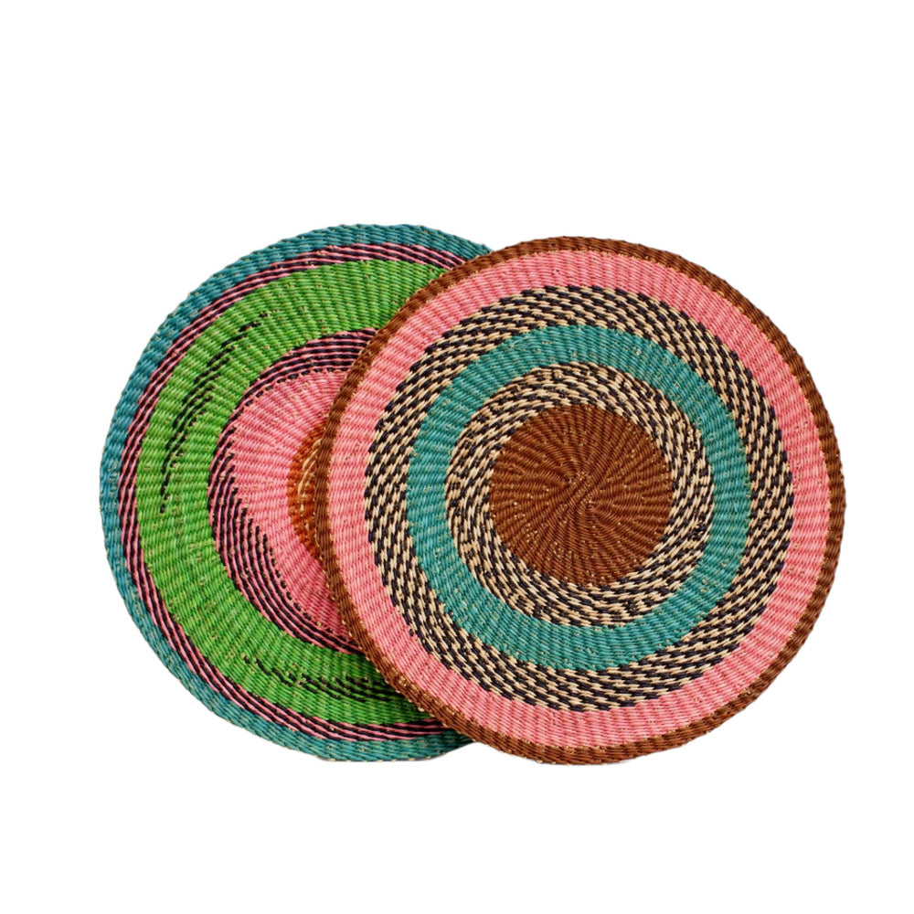 Colourful Placemats from Ghana - Complementary Set of 2 - Pink, Blue & Green