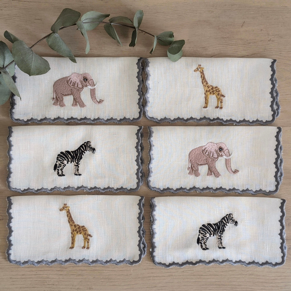 KENYA - Animals embroidery cocktail napkin set (set of 6)