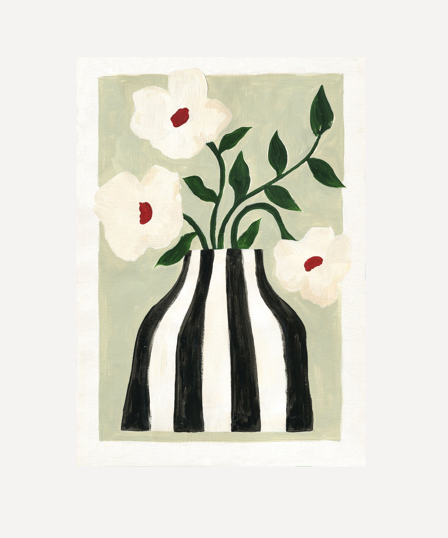 Striped Vase and White Flowers, Giclée Print