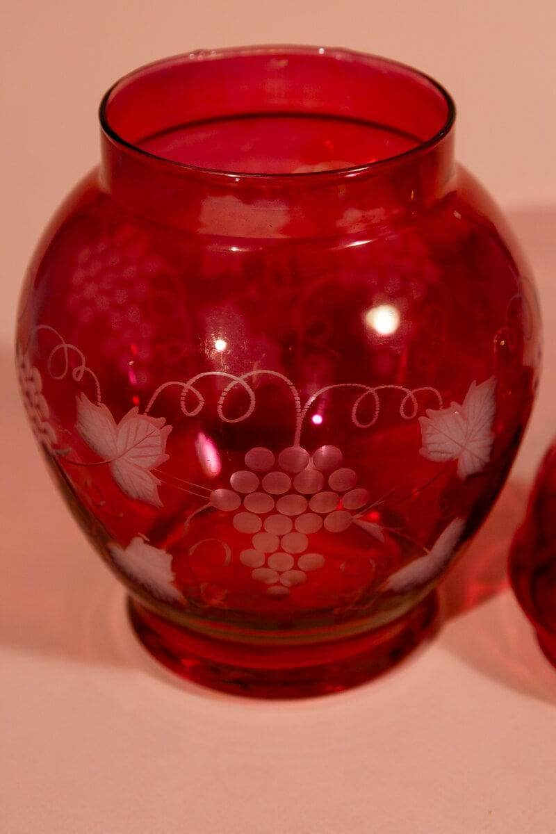 Vintage Pink Jar with Vine Pattern