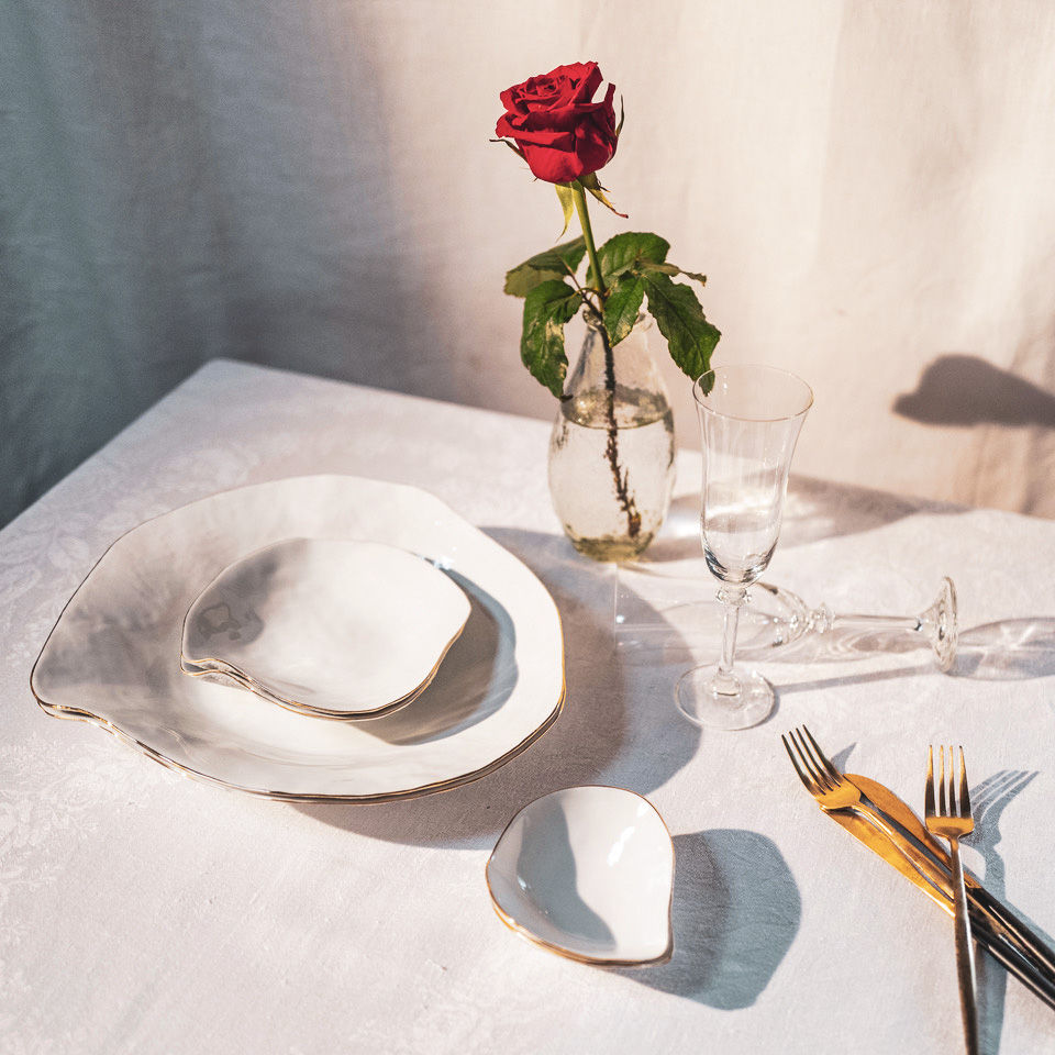 Set of Two Side Bowls / White With Golden Rim / Indulge nº2