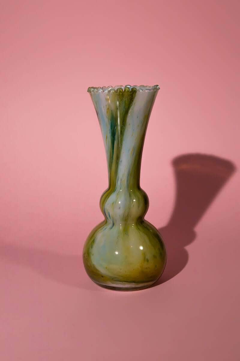 Vintage Speckled Green Art Glass Vase