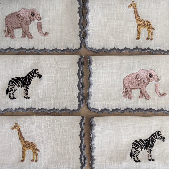 KENYA - Animals embroidery cocktail napkin set (set of 6)