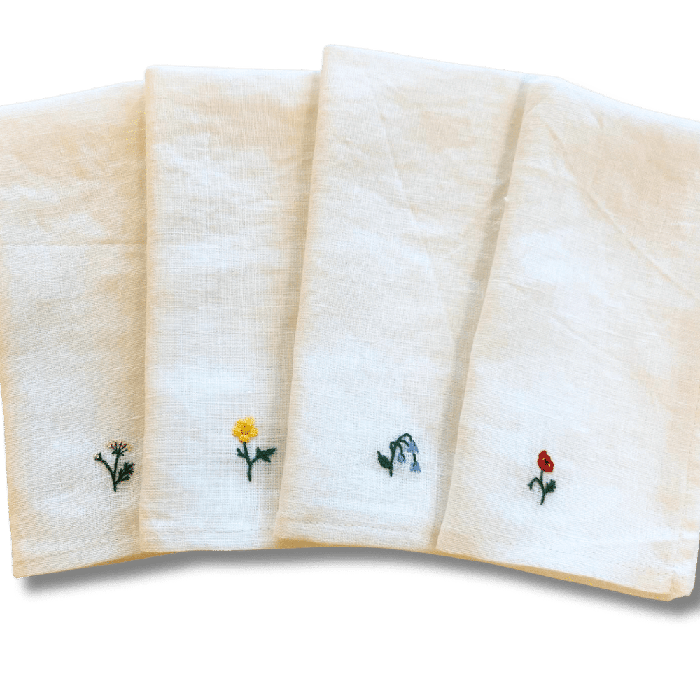 Wonderful Wildflowers White Napkins, Set of 4