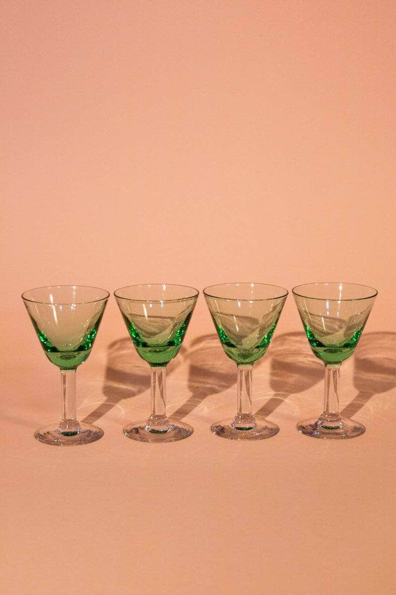 Vintage Green Stemmed Glasses, Set of Four