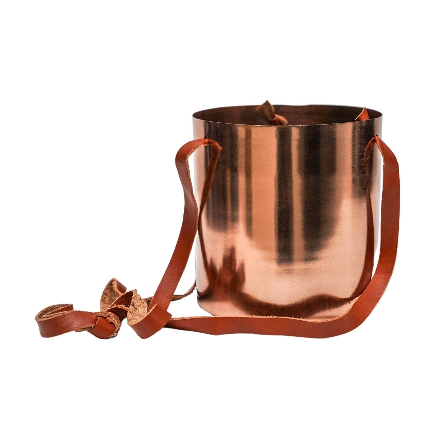 Copper Hanging Planter with Leather Strap