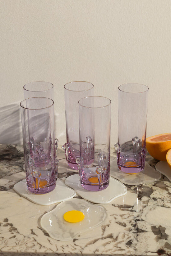 Rare Set of 5 Tall Alexandrite Glasses With Sculptural Pattern