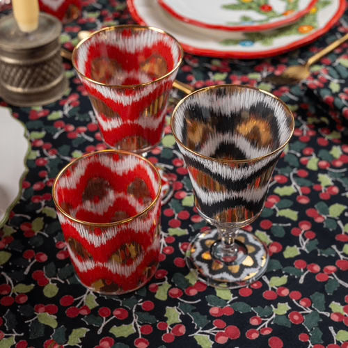 Ikat Gold Glasses - Black Goblet Set of 4