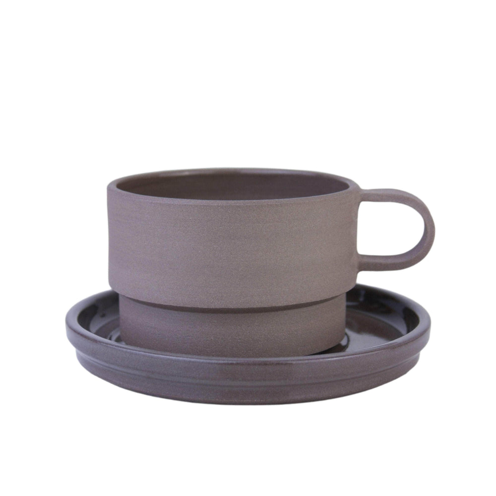 Short Angular Mug and Saucer Coffee Set, Charcoal