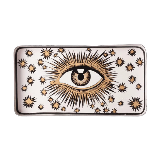 Hand-Painted Eye Iron Tray - White/Gold