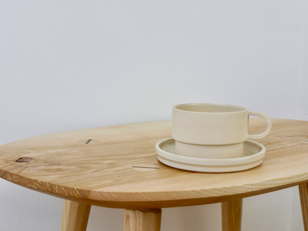 Short Angular Mug and Saucer Coffee Set, Chalk