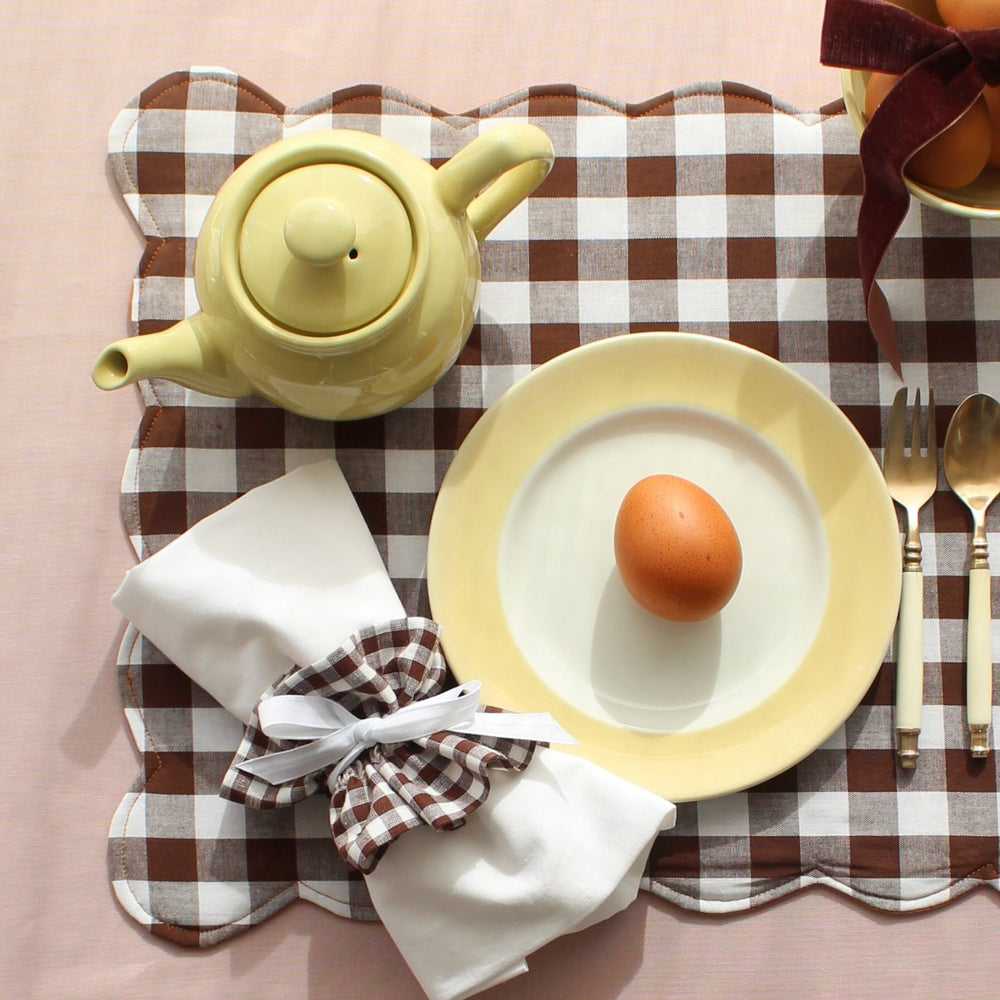 Ruffle Napkin Ring  Brown Gingham Set of Two