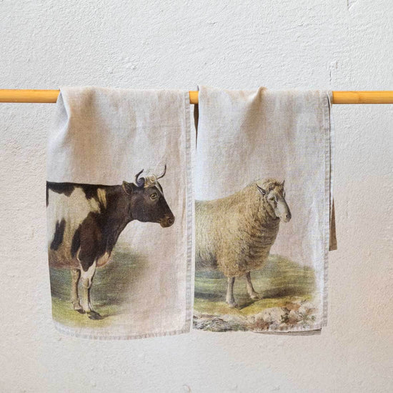 Linen Kitchen Towels SHEEP & COW Set of 2