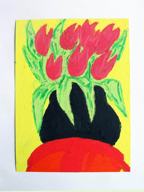 Red Tulips Original Oil Pastel Artwork