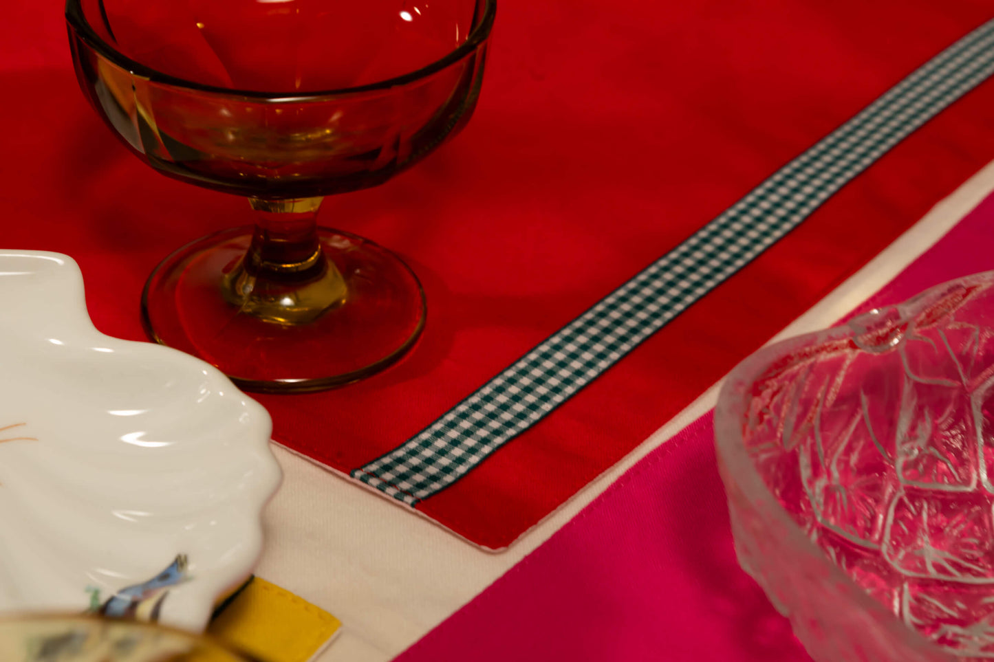 Red Colour Block Handmade Placemats Set of Two