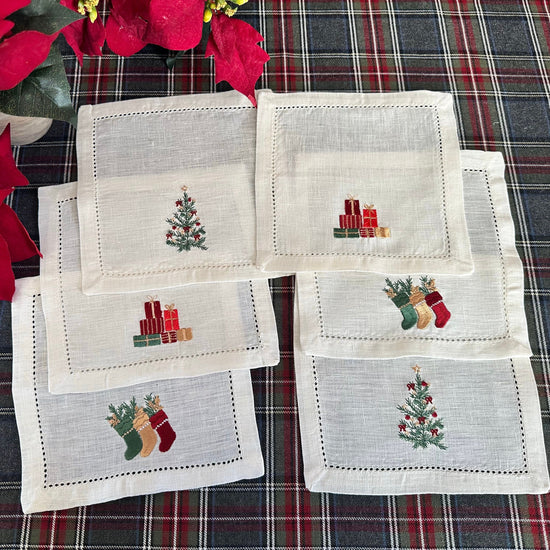 Christmas Embroidered Cocktail Napkins (set of 6)