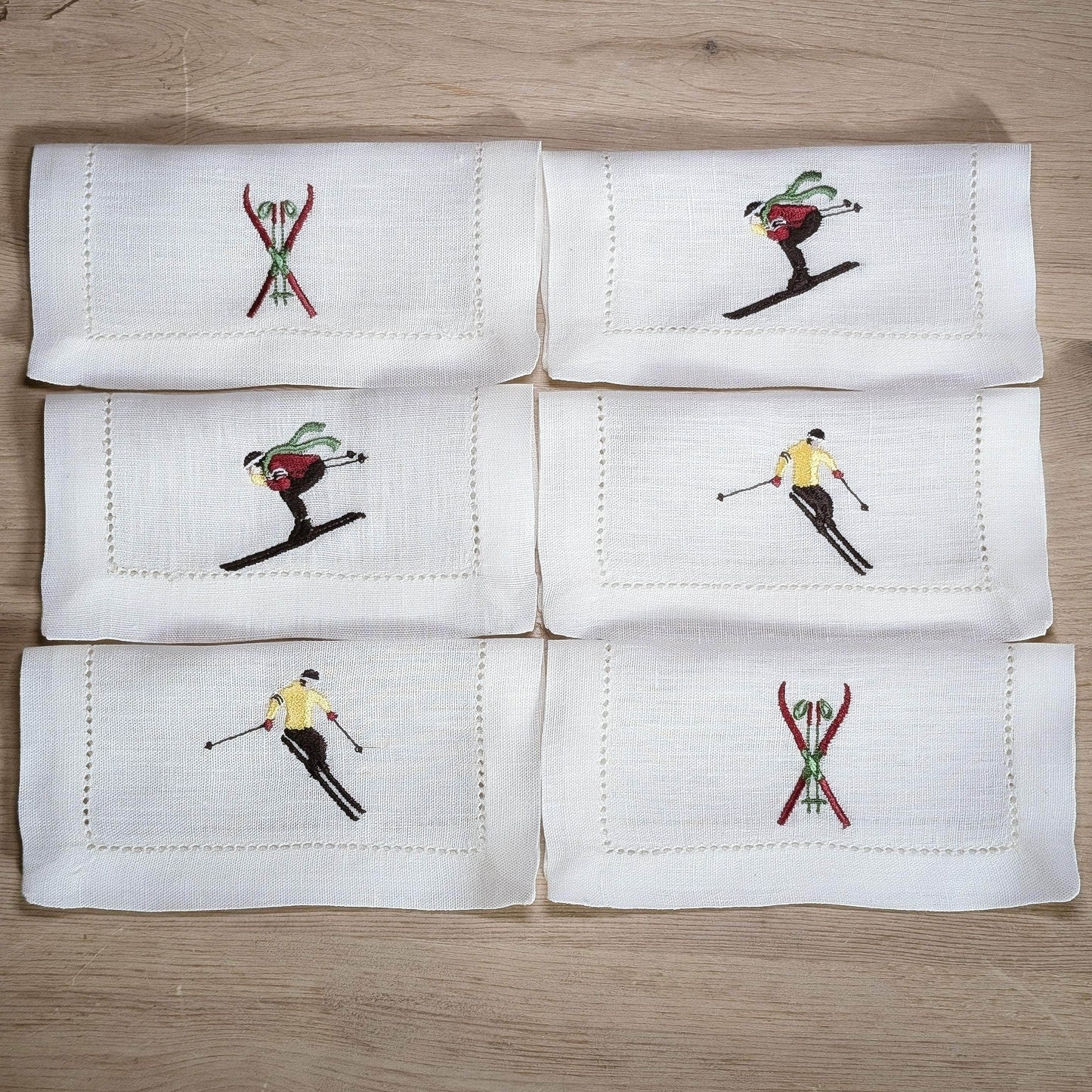 SKI Embroidered Cocktail Napkins (Set of 6)