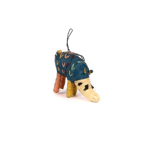 Navy Raffia Rhino Holiday Ornament from Uganda