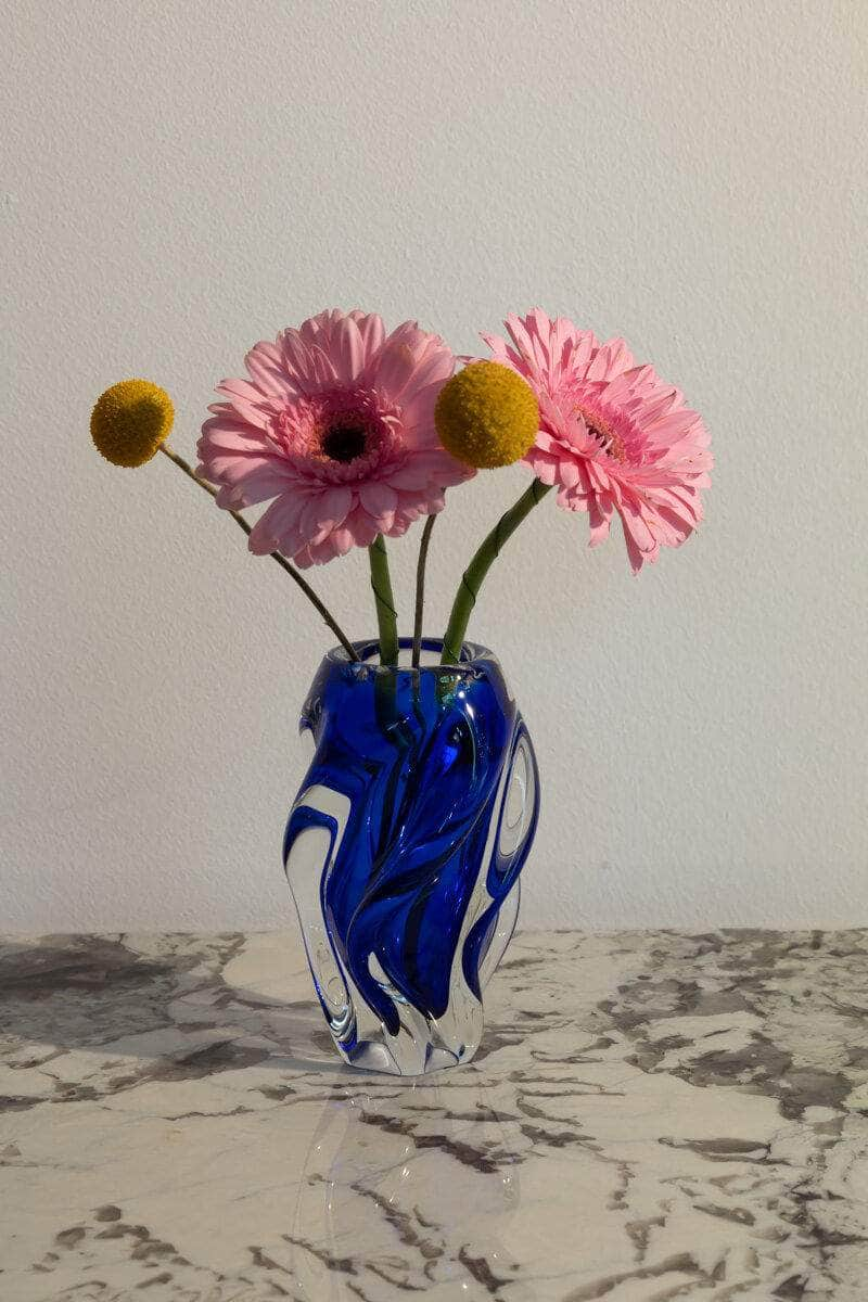 Vintage Bohemian Glass Twist Cobalt Blue Vase