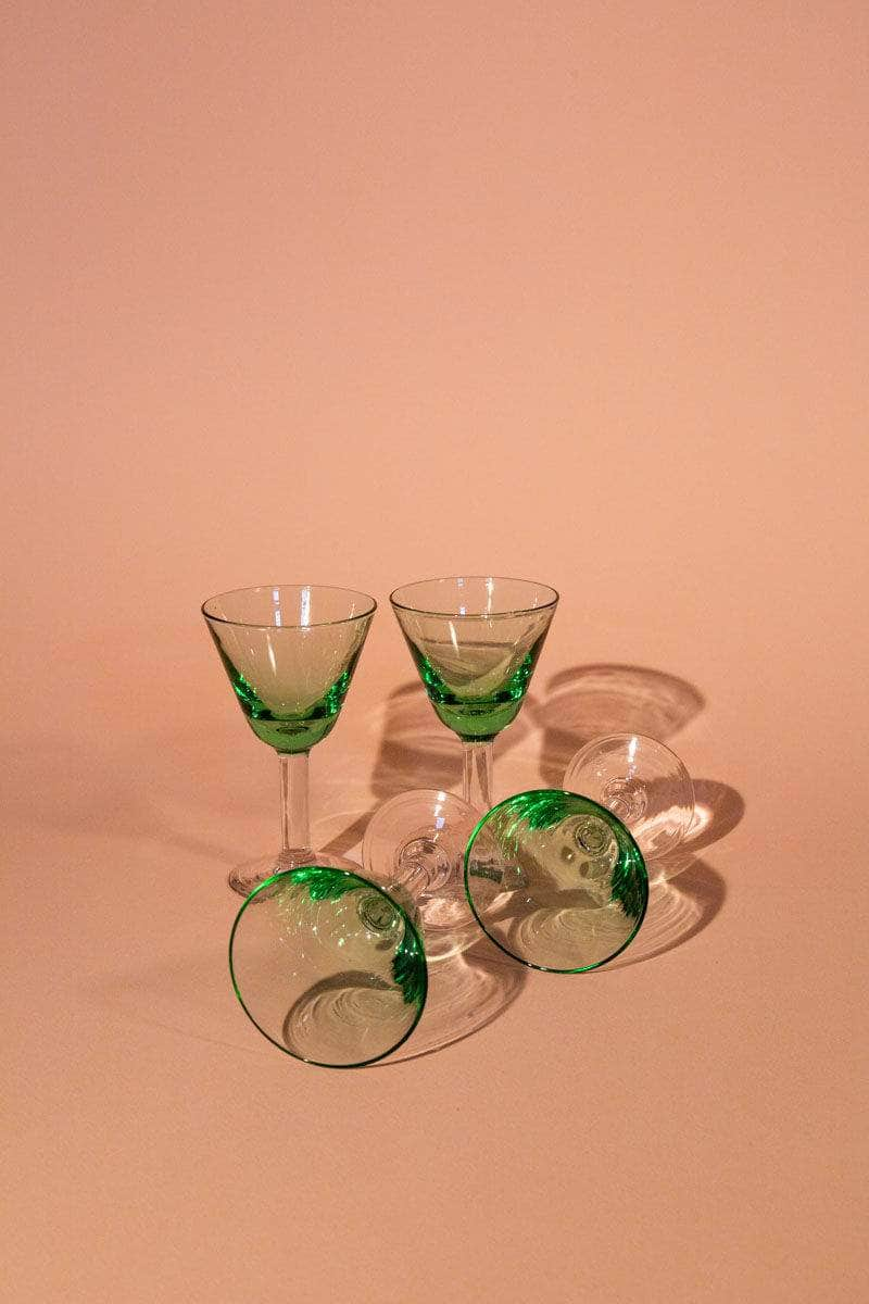 Vintage Green Stemmed Glasses, Set of Four