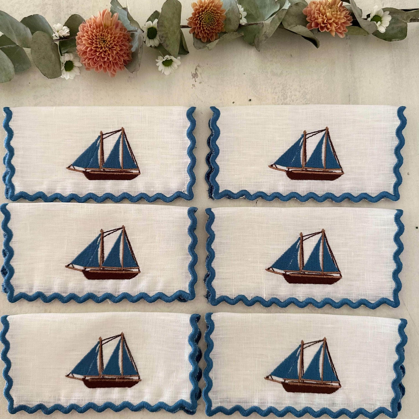 Sailing - Sailing Embroidery Cocktail Napkin Set (set of 6)