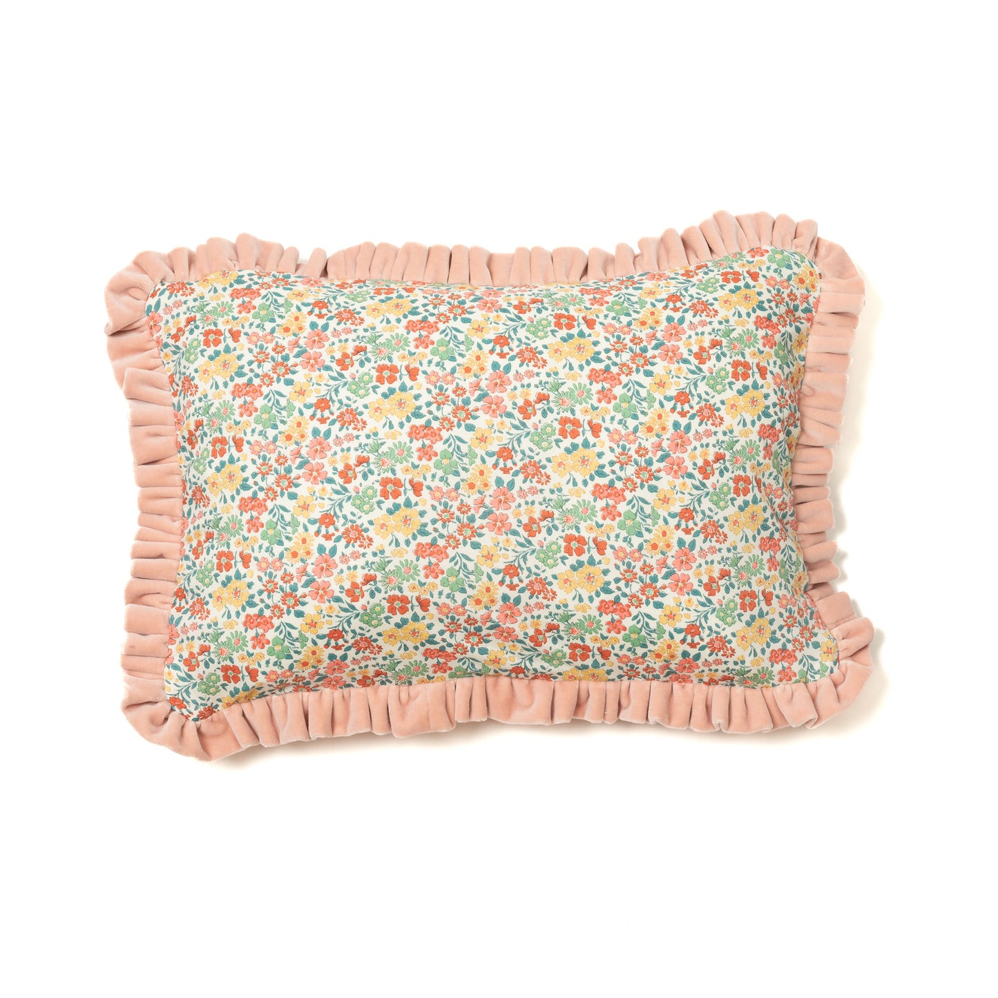 Velvet Ruffle Cushion with Liberty Fabric