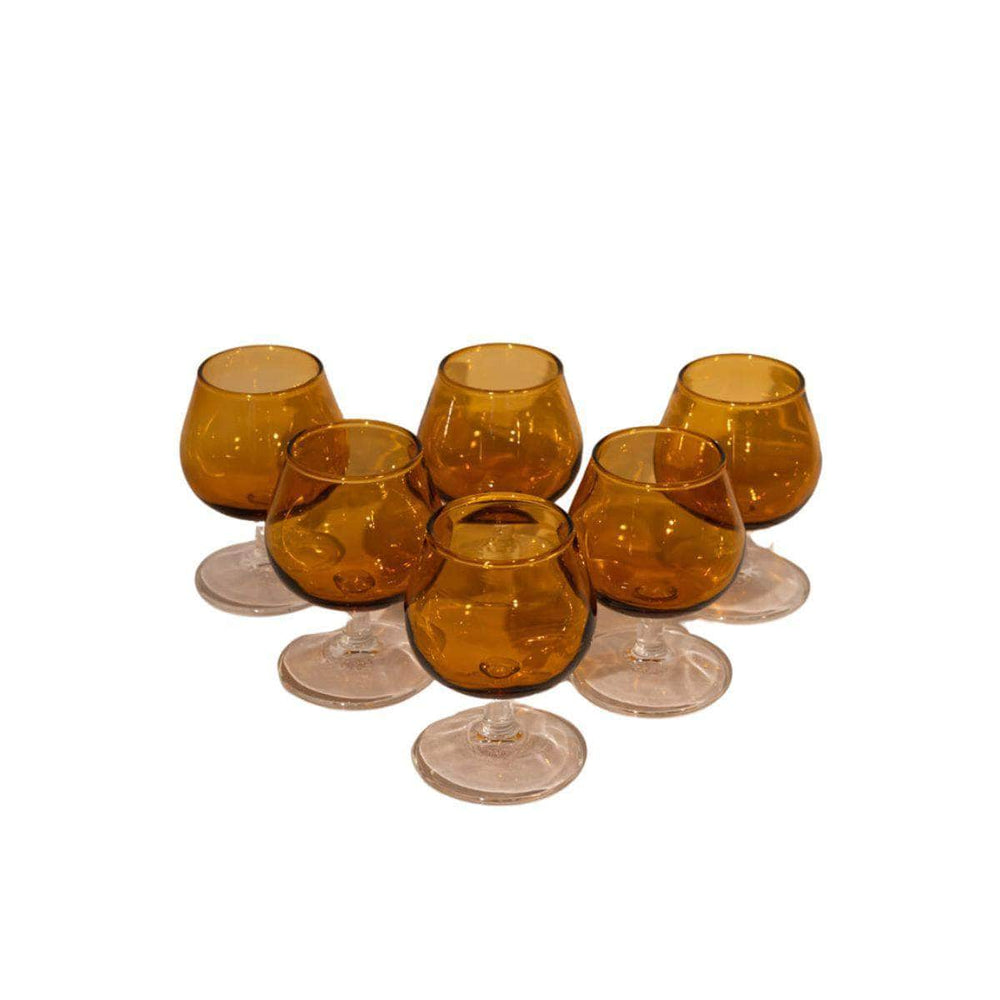 Vintage Spanish Amber Glasses Set of Six