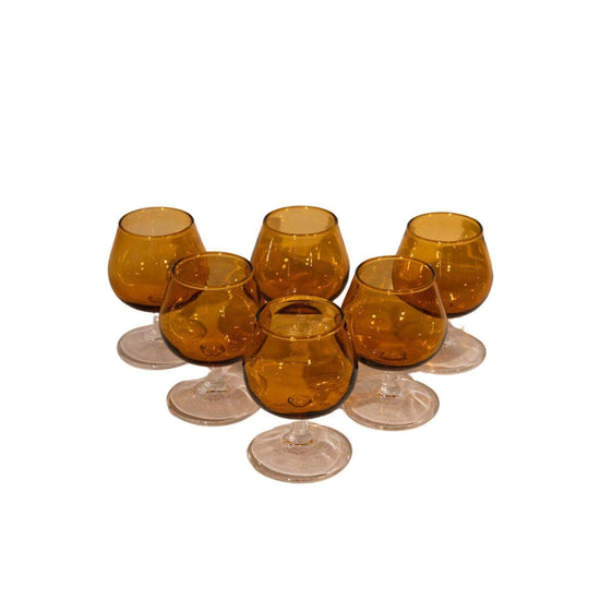 Vintage Spanish Amber Glasses Set of Six