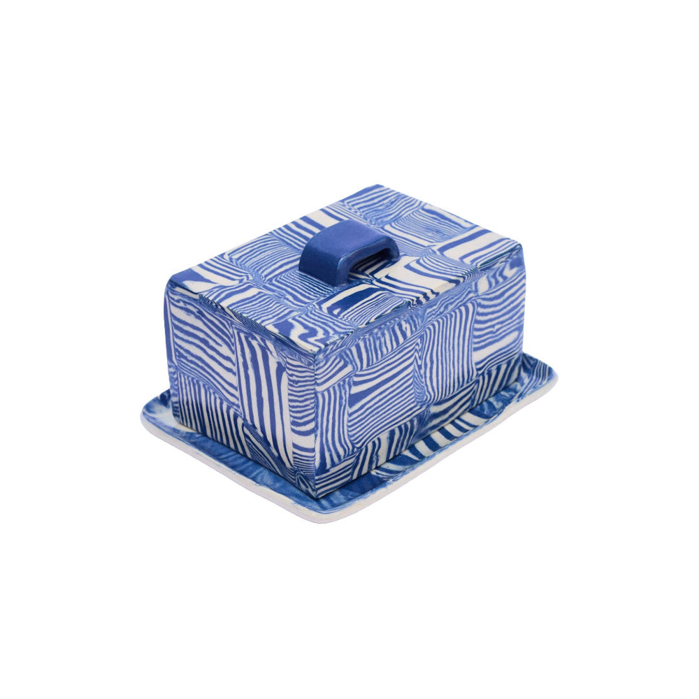 Cobalt Striped Butter Dish