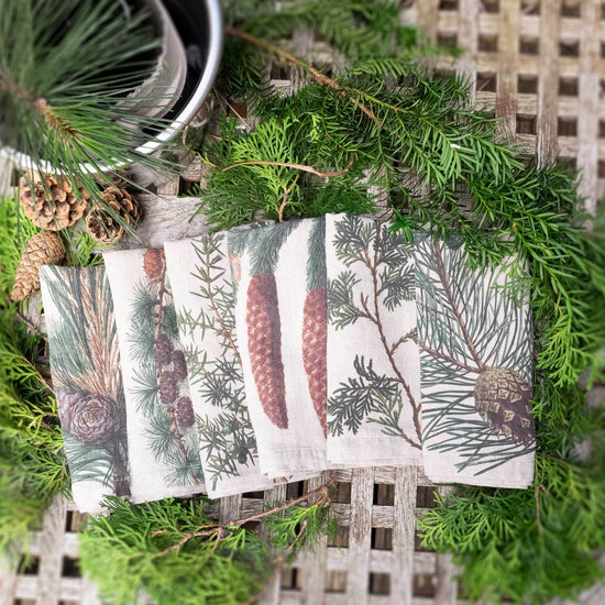 Linen Napkins TREES CONIFERS Set of 6