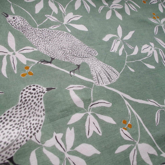 Printed Bower Birds Fabric - Green