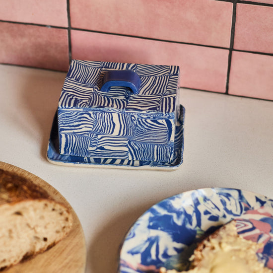 Cobalt Striped Butter Dish