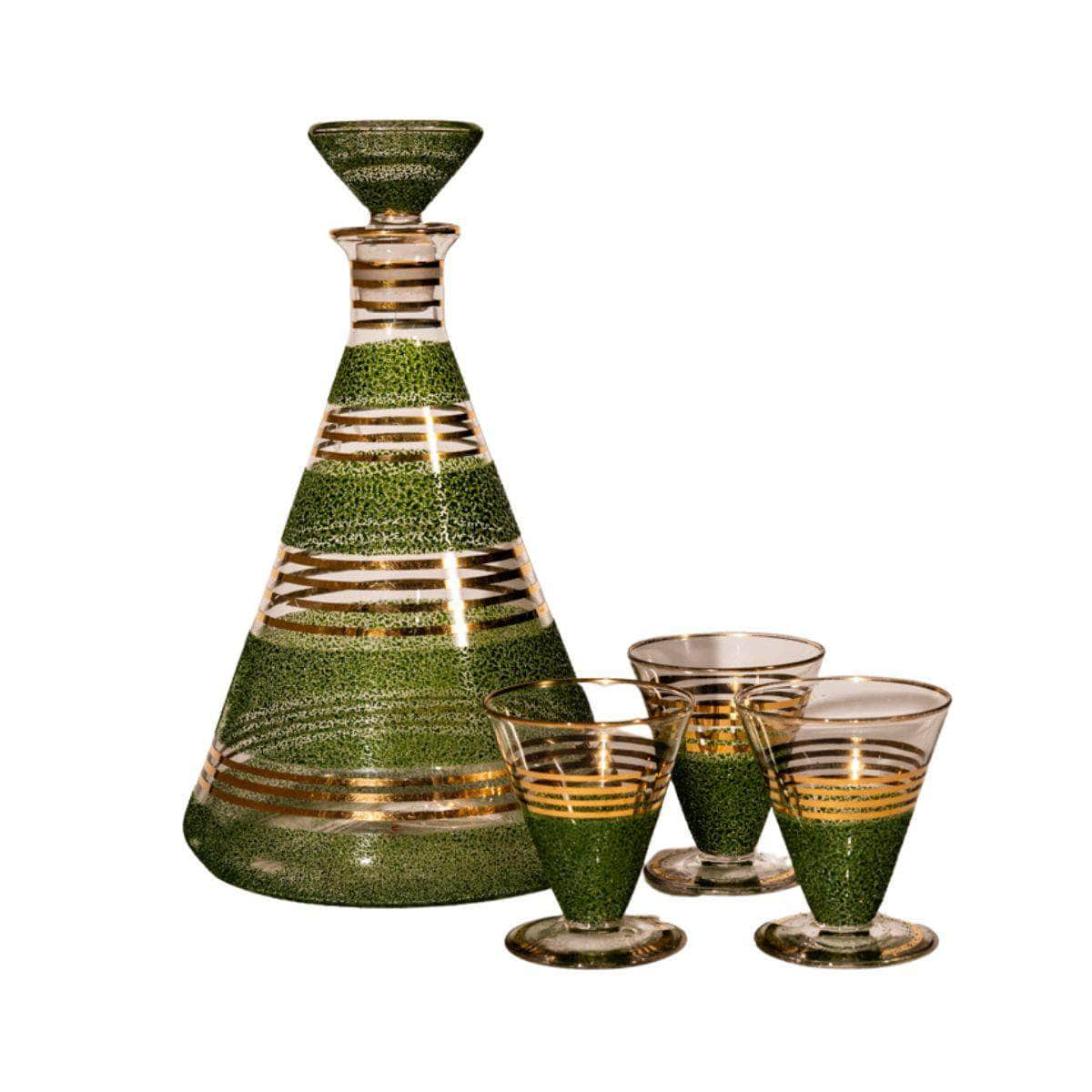 Vintage 70s Striped Green Decanter Set