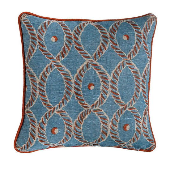 Dolly Small Piped Cushion in Field Blue and Rust