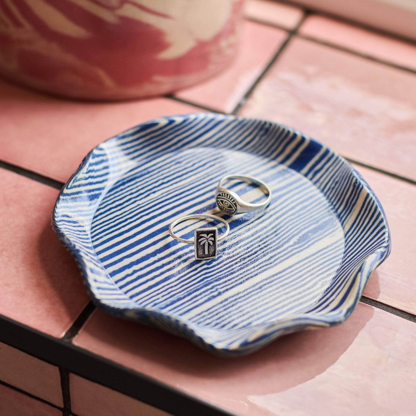 Cobalt Striped Trinket Dish