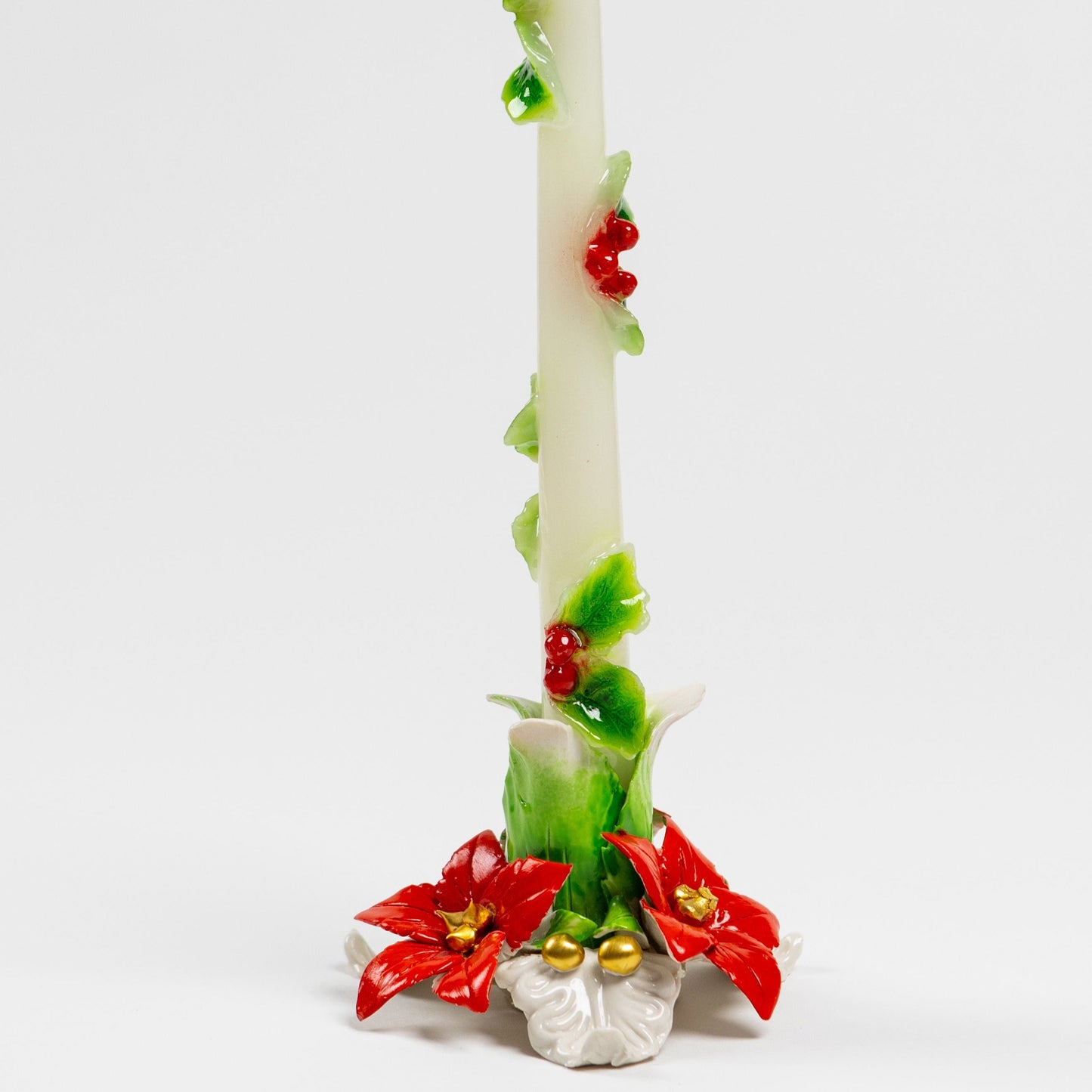 Christmas Porcelain Candlestick Holder - Poinsettia