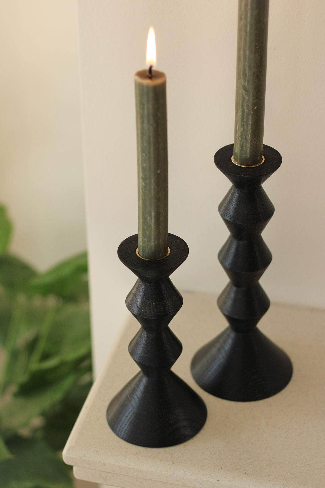 Ebonised Oak Turned Wooden Candlestick