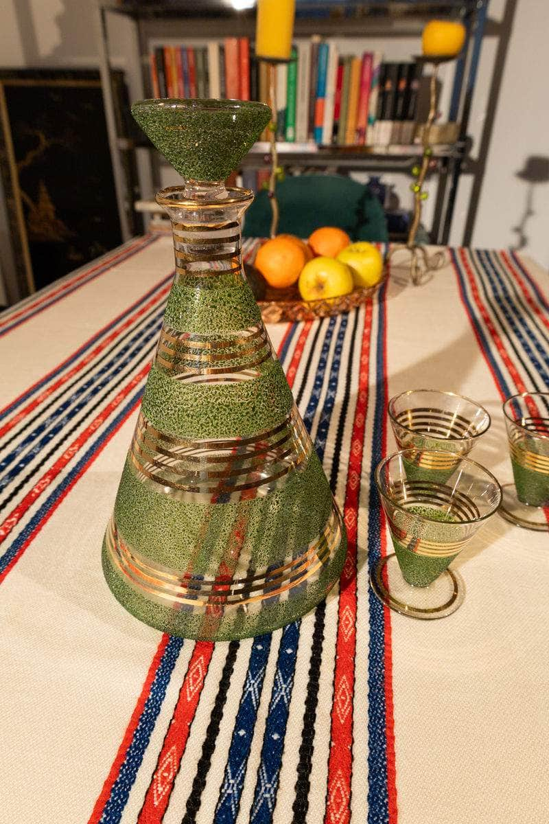 Vintage 70s Striped Green Decanter Set