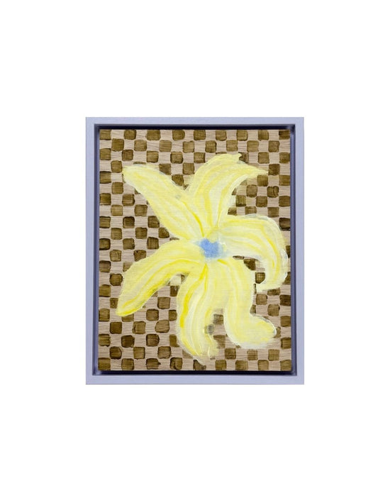 Yellow Bloom on Wood Checkerboard - Original Painting