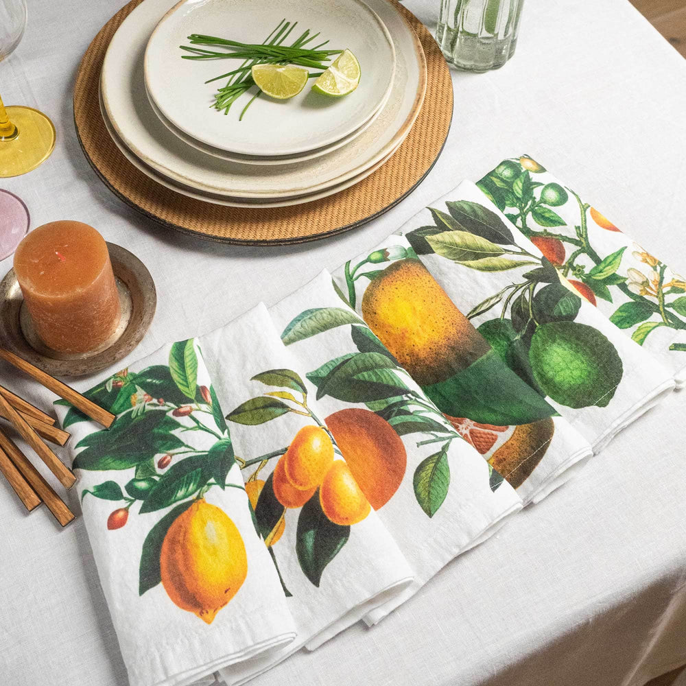 Linen Napkins CITRUSES Set of 6 White