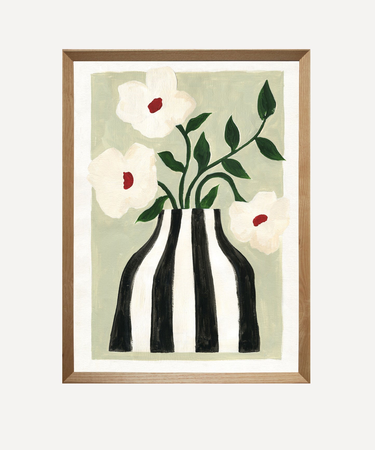 Striped Vase and White Flowers, Giclée Print