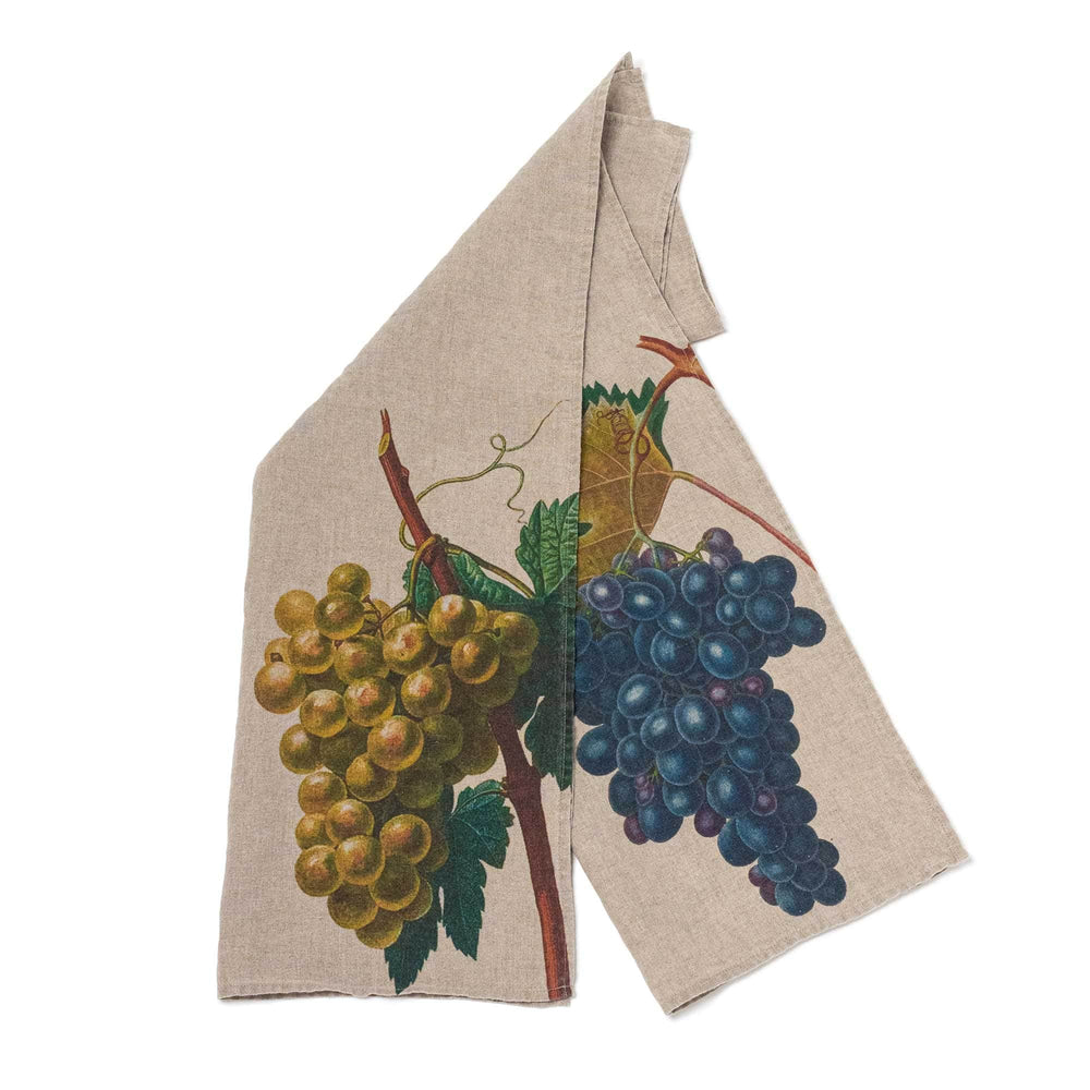 Linen Kitchen Towels BLACK & WHITE GRAPES Set of 2