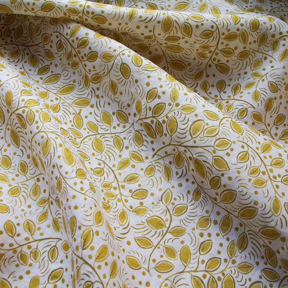 Printed Little Leaves Fabric - Yellow