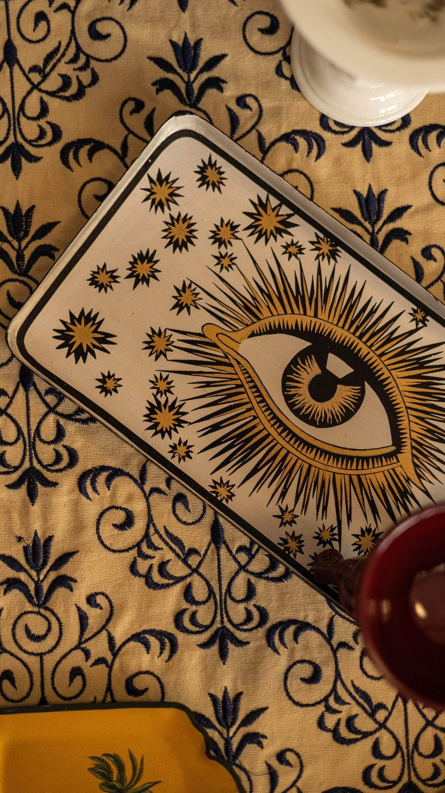 Hand-Painted Eye Iron Tray - White/Gold