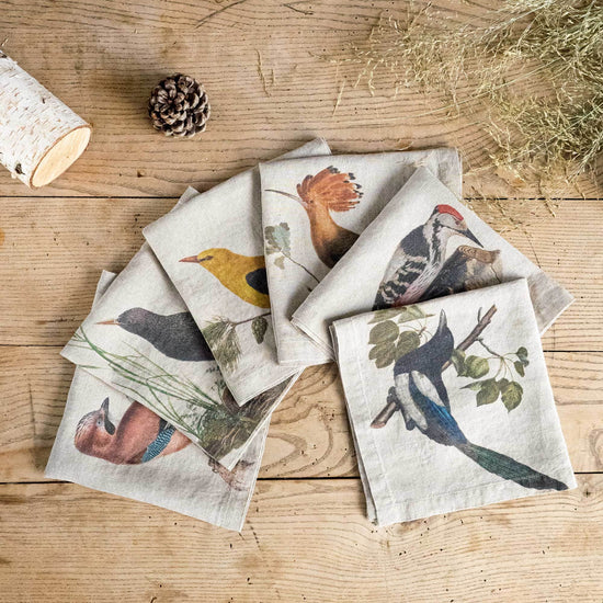 Linen Napkins WOODLAND BIRDS Set of 6